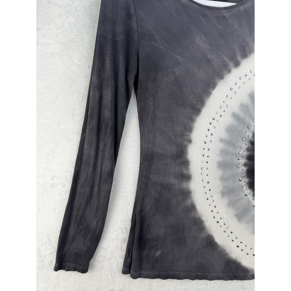 INC International Concepts Womens Medium Gray Tie Dye Rhinestone Ribbed Top M - Picture 3 of 6